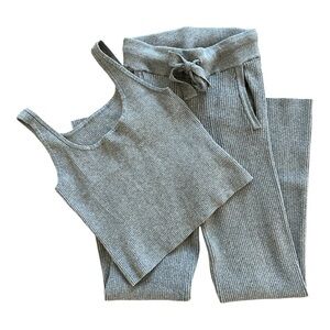 Gray Ribbed Lounge Track Pants & Tank Set